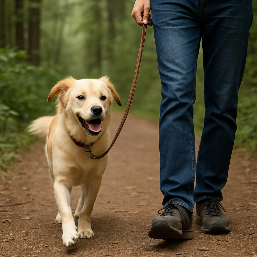 Chien en laisse détendue